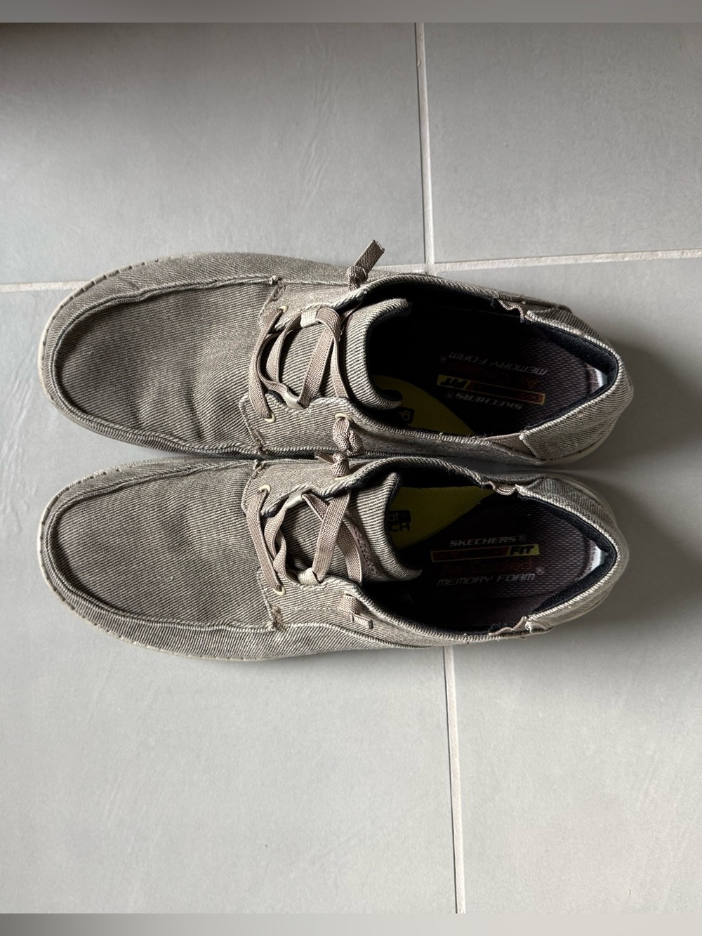 Skechers Men's Taupe Canvas Lace-Up Slip-On Loafers